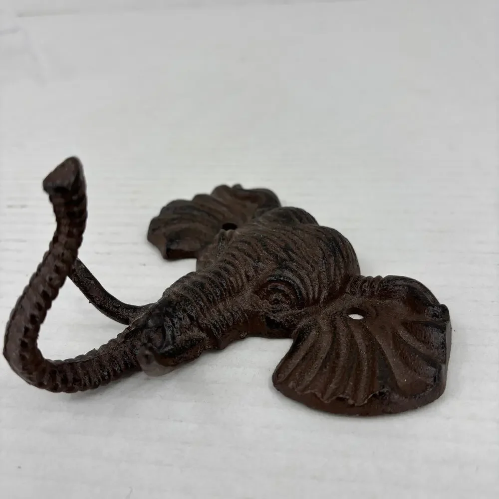 Elephant Wall Hook Cast Iron Brown Key Coat Towel Hanger Cabin Lodge Metal Decor